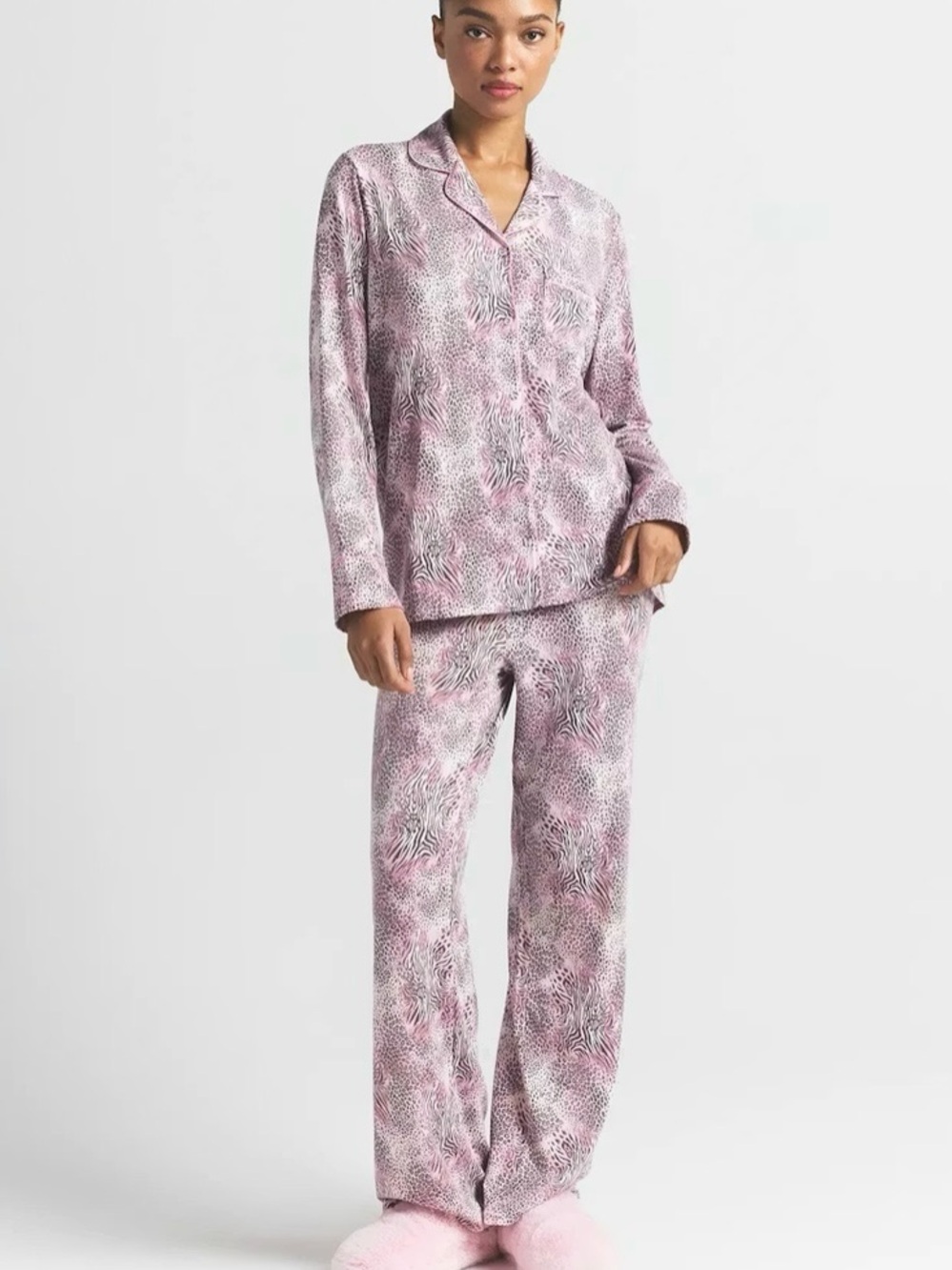 Skims Pink Animal-Print Pajama Set